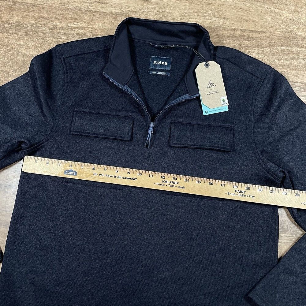 Prana Sweater Mens Large L Blue Brookland 1/4 Zip Pullover Wool Comfort Nautical - Picture 7 of 13